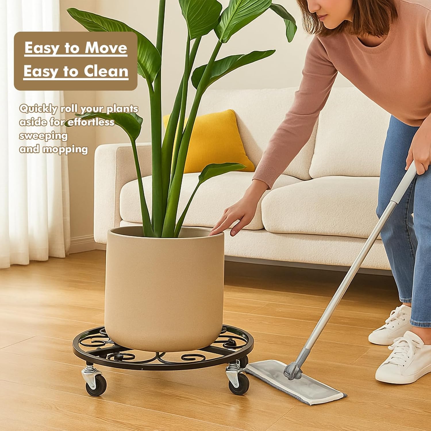 4 Pack Plant Caddy with Wheels 20 Inch Rolling Plant Stand for Large Plants Heavy Duty Plant Rollers Metal Plant Dolly