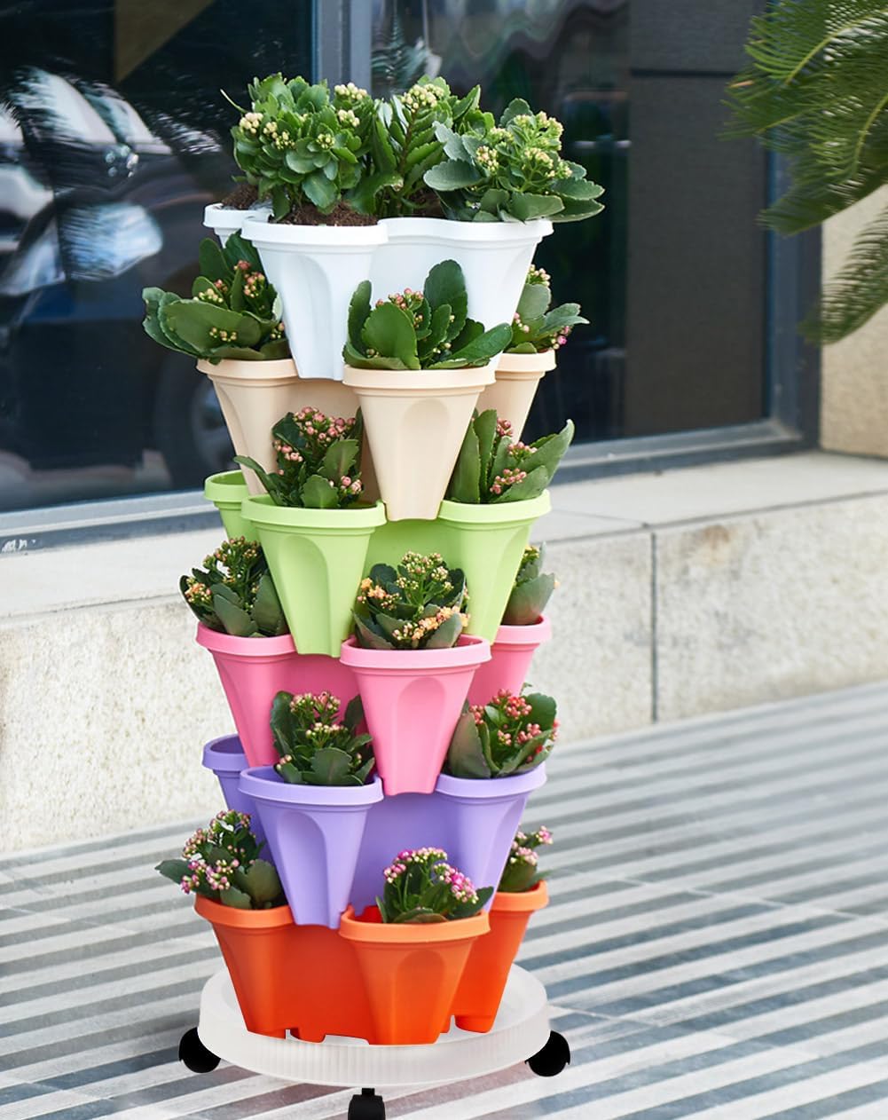 Vertical Planter 5 Tiered,Stackable Planters for Strawberry Herb Flower and Vegetable Stacking Garden Tower Gardening