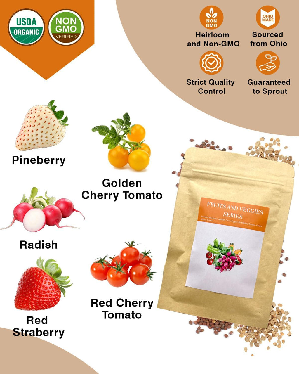 Red Strawberry and Pineberry Seed Pod Kit for AeroGarden, idoo, Ahopegarden with Red Strawberry, Radish, Pineberry,Red