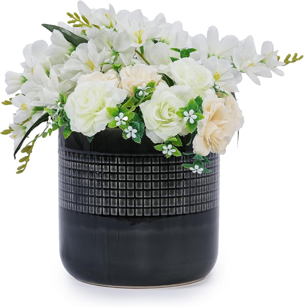 Ceramic Planter Set of 3, Graduated Size Indoor Flower Pots with Artisan Texture, Breathable Clay Plant Pots for