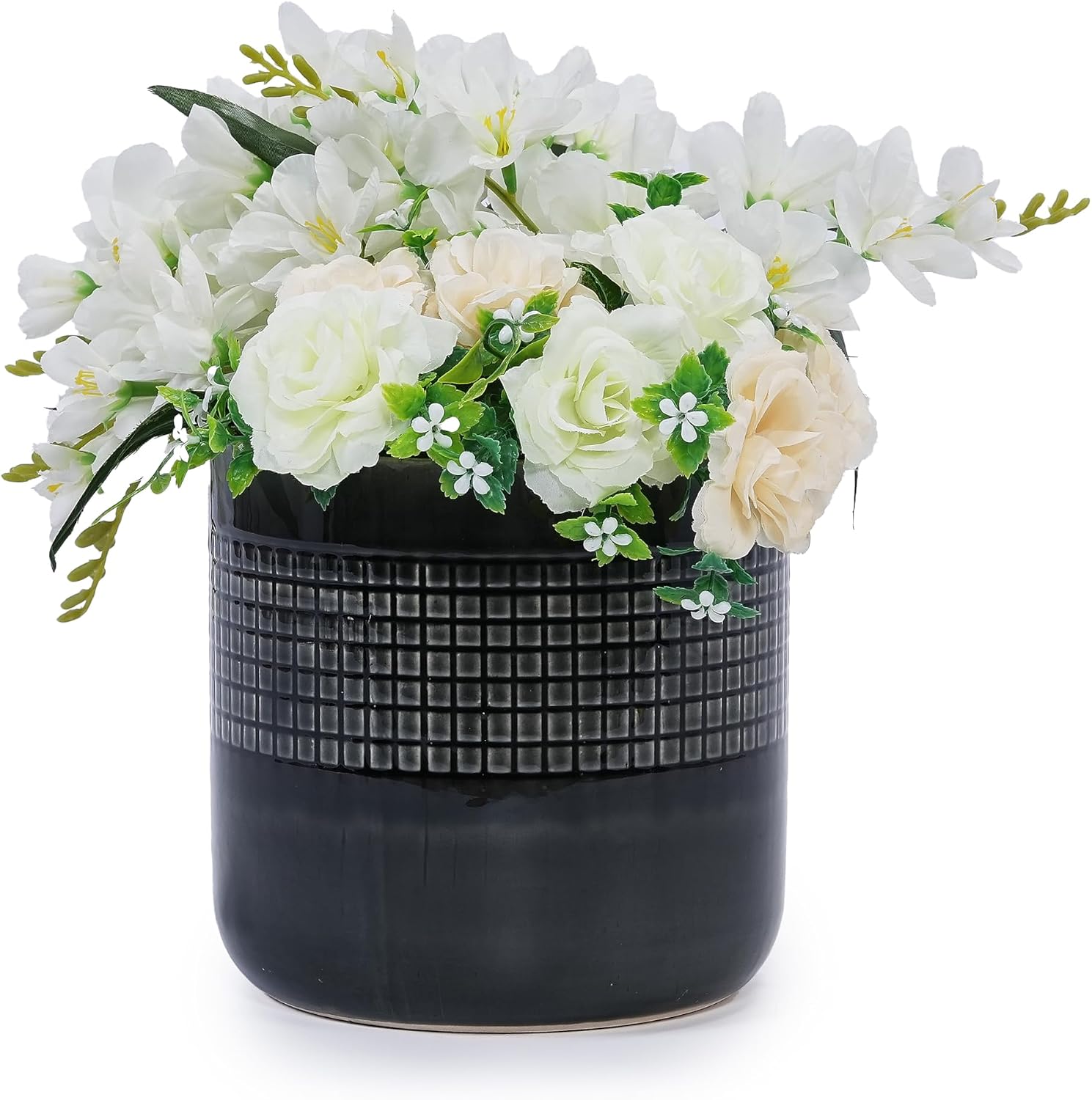 Ceramic Planter Set of 3, Graduated Size Indoor Flower Pots with Artisan Texture, Breathable Clay Plant Pots for