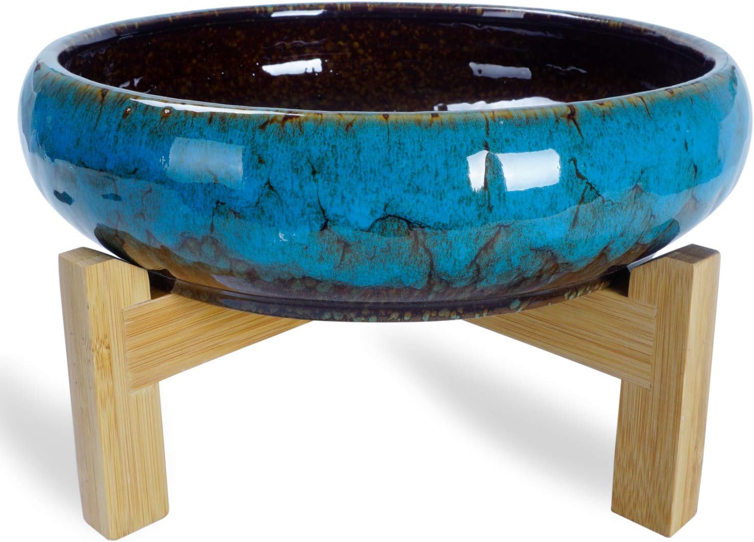 Succulent Pots, 10 Inch Large Succulent Planters with Stand - Ceramic Bonsai Pot with Drainage for Indoor Plants Cactus
