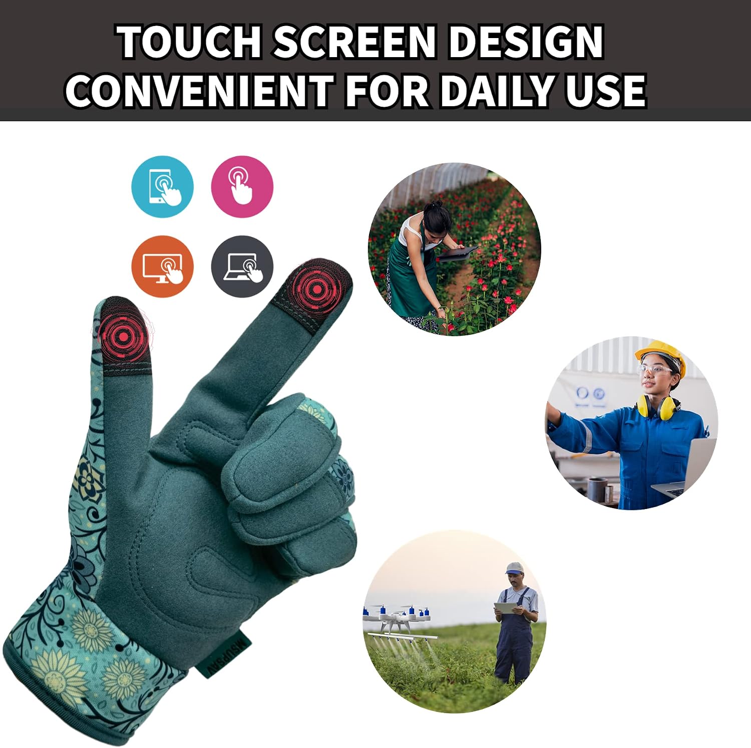 Cute Pattern Gardening Gloves,Thornproof Garden Glove,Gardener Gift | Gardening Gifts for Women,Touchscreen,Tender