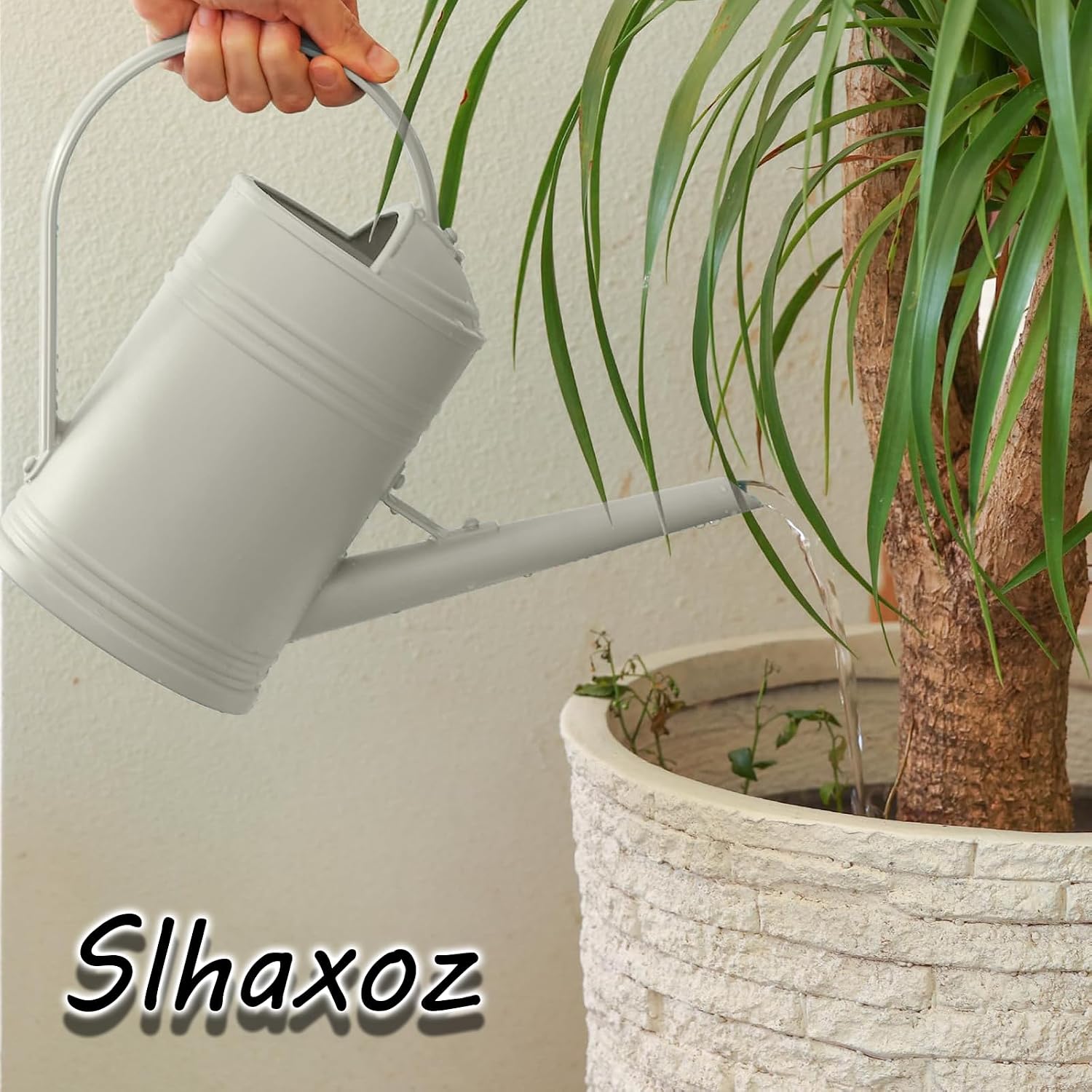 1.8L Large-Capacity Watering Can for Gardening Resin (Off-White) | 1/2 Gallon, Stainless Steel Shower Head, Imitation