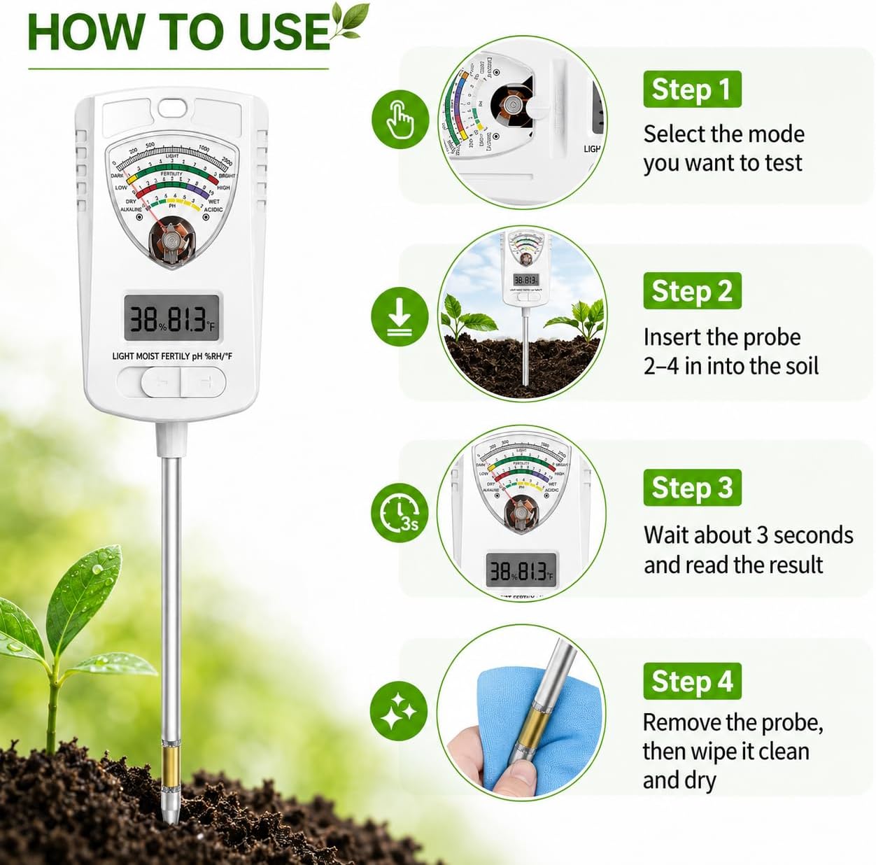 2026 Soil Tester, 7-in-1 Soil Test Kit for Moisture, pH, Fertility, Temperature, Humidity and Light, Digital Soil Meter