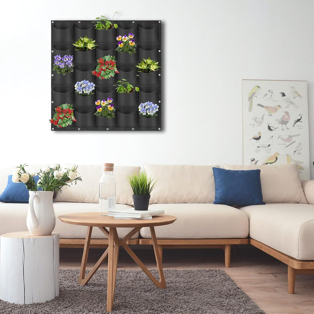 25 Pockets Hanging Planter Bags, Hanging Vertical Wall Mounted Plant Planting Grow Bags, Herb Garden Planter Outdoor