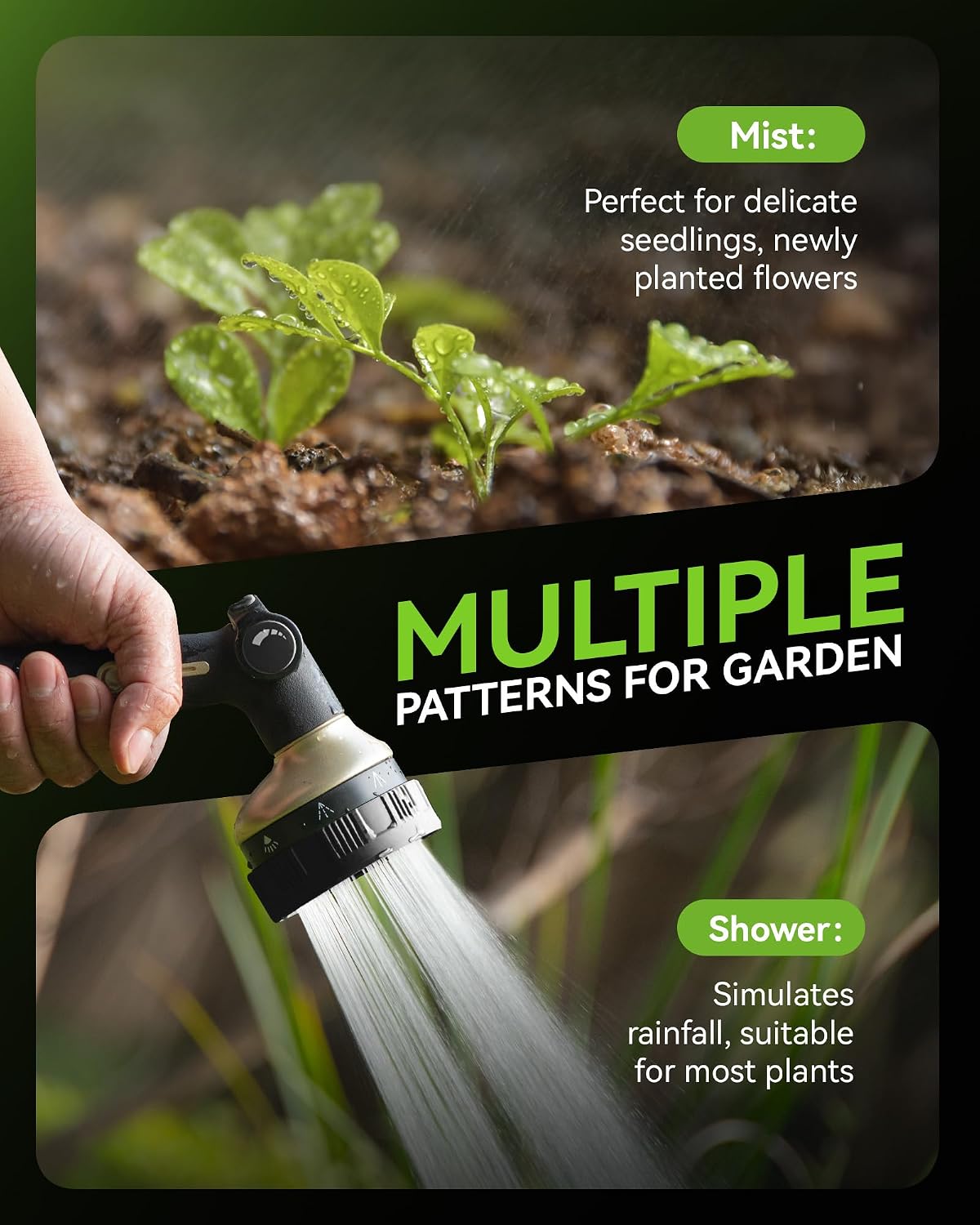 RAINPOINT Hose Sprayer Nozzle Heavy Duty - 8 Spray Patterns Garden Hose Nozzle with Adjustable Flow Control for