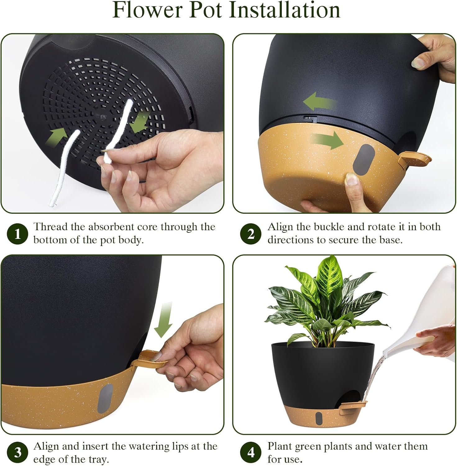 Plant Pots, 4 Pack 12/10/9/8 Inch Self Watering Pots with Drainage Holes, Water Level Indicator Deep Reservoir, Large