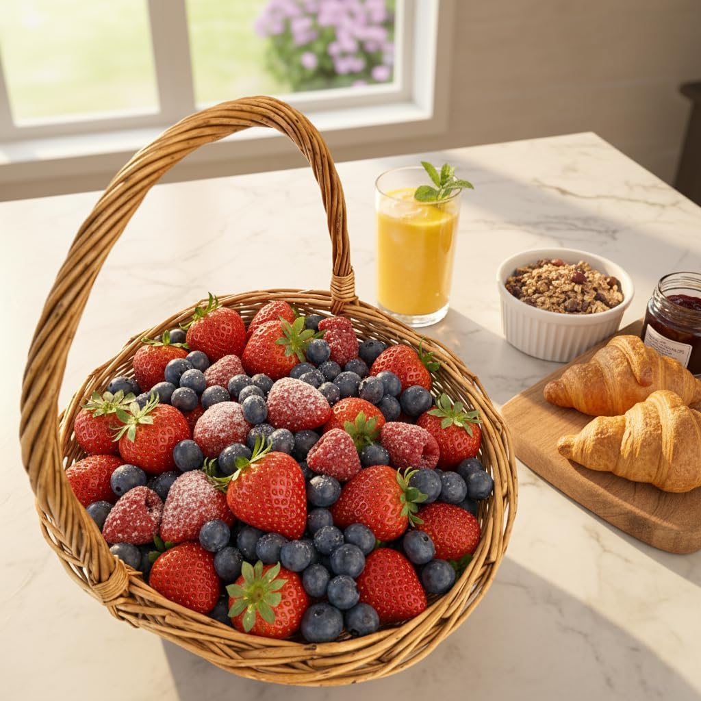 Natural Woven Willow Picnic Basket with Handle - Handcrafted Wicker Storage Basket for Picnic, Shopping, Home