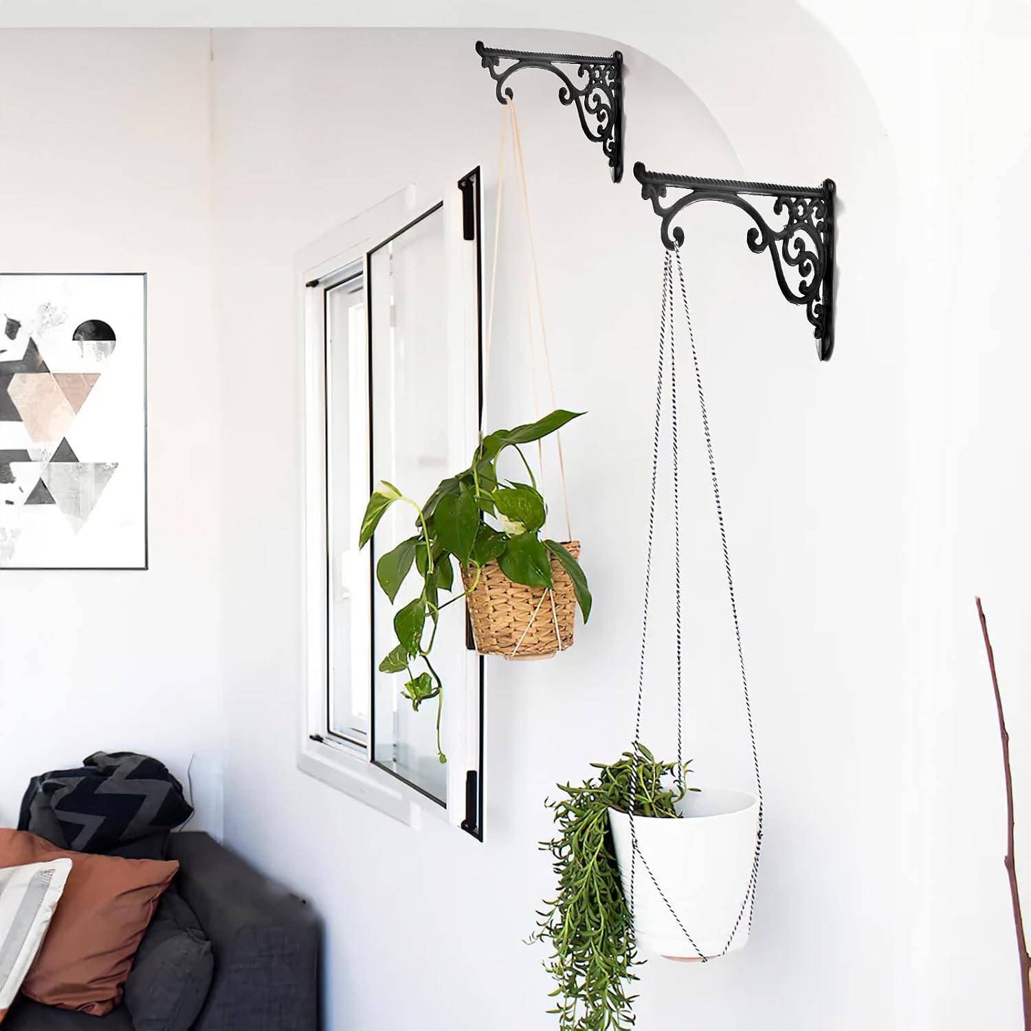 Heavy Duty Metal Plant Hanger Wall Mounted - 2 Pack Rustproof Plant Hooks for Hanging Plants, Flower Pots, Bird