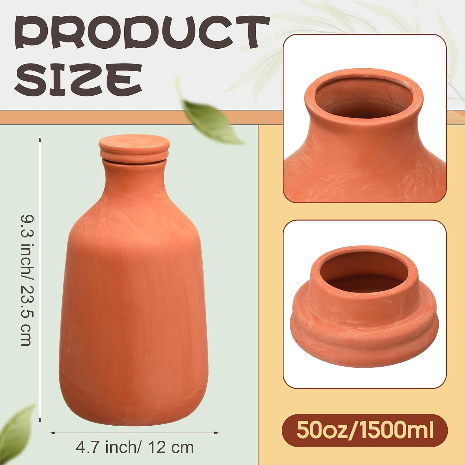 DoubleFill 1 Pcs 50 oz Ollas Terracotta Watering Pots Self Watering Planter Insert Terracotta Globes Clay for Outdoor