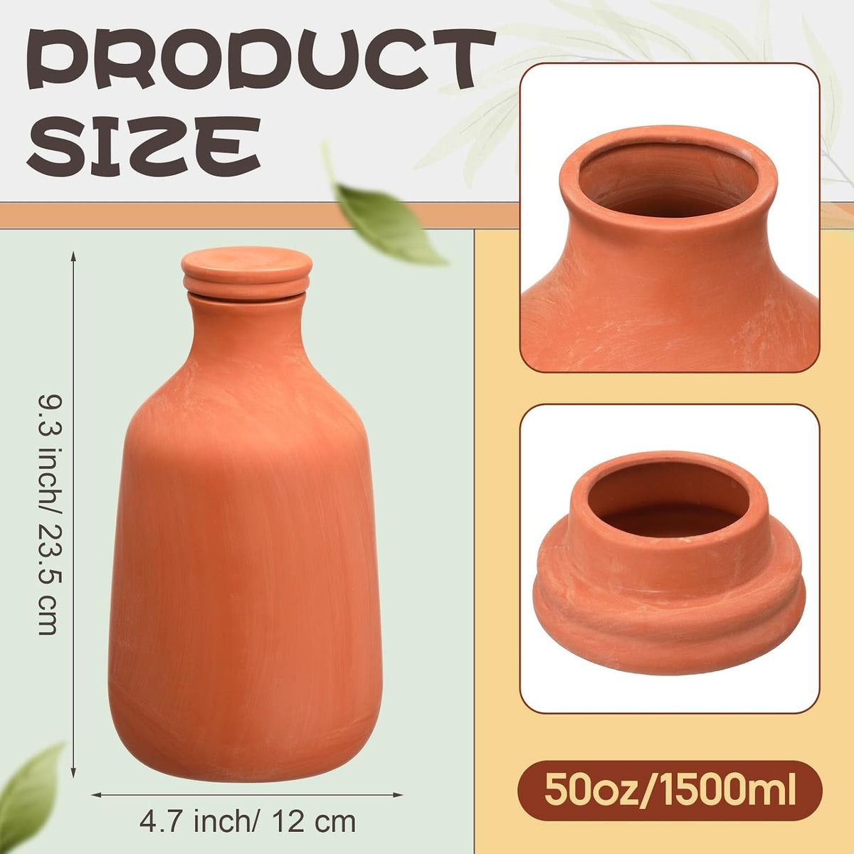 DoubleFill 2 Pcs 50oz Ollas Terracotta Watering Pots Self Watering Planter Insert Terracotta Globes Clay for Outdoor