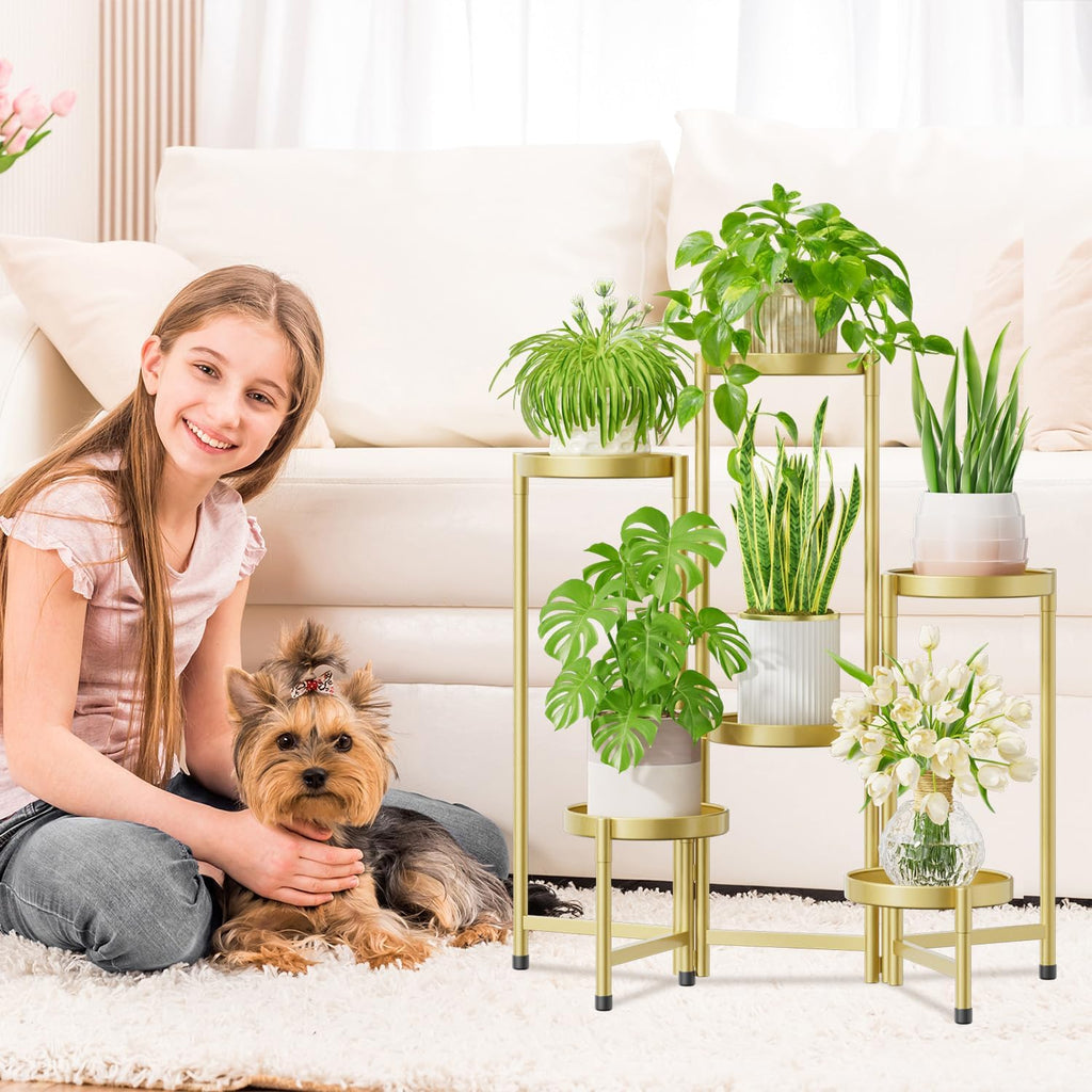 iDavosic.ly Plant Stand Indoor Outdoor, 6 Tier Metal Corner Shelf, Gold | Tiered Flower Display Holder, Folding Multi