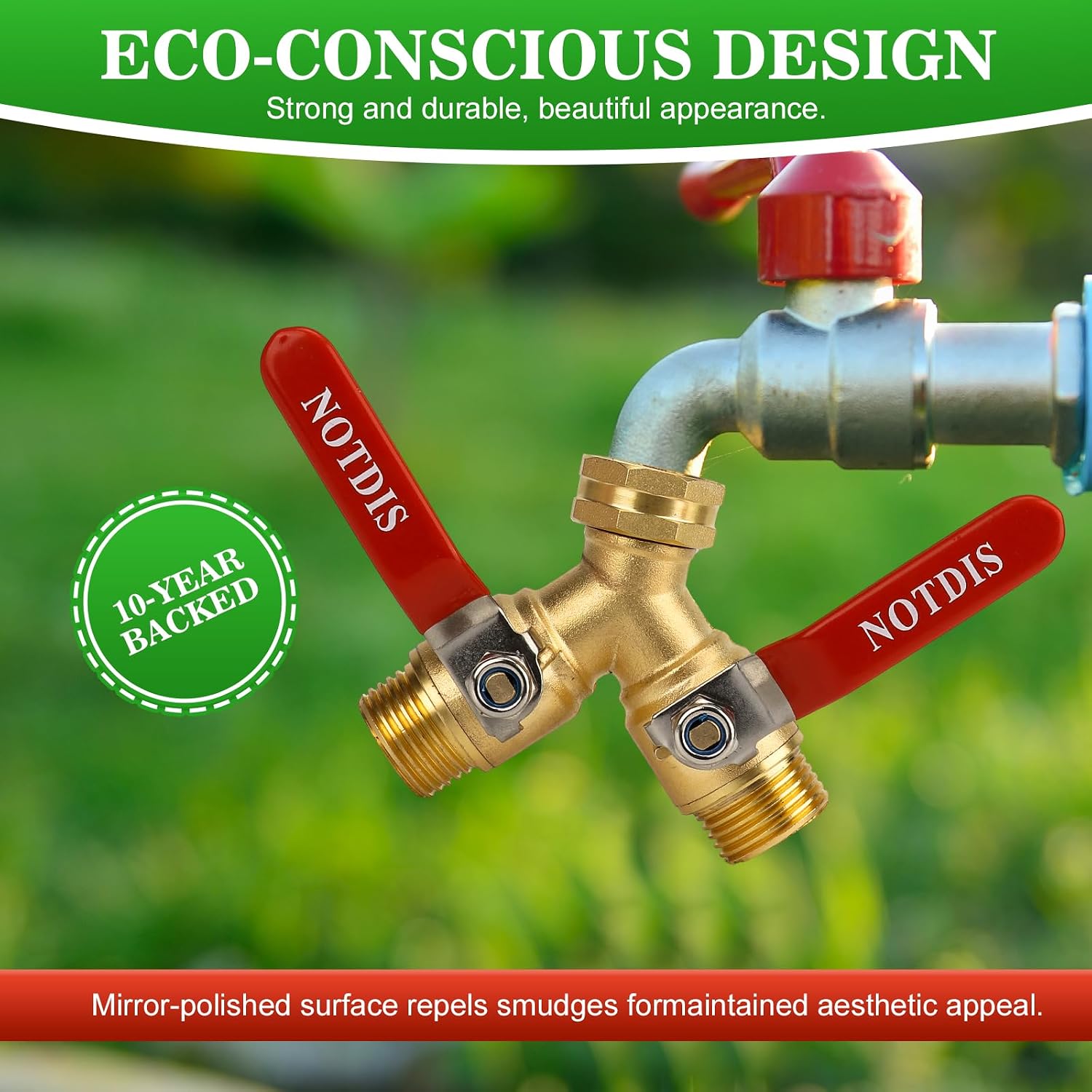 Hose Splitter 2 Way Heavy Duty Brass Garden Hose Splitter with 304 Stainless Steel Long Handle Outdoor Full Flow Hose