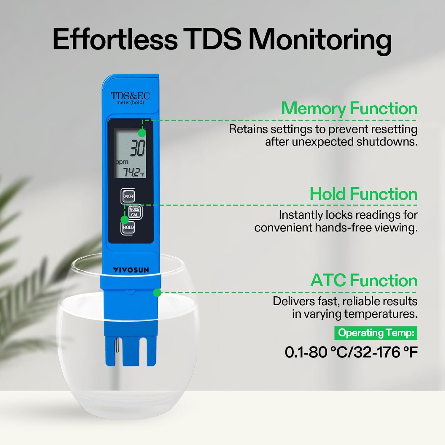 VIVOSUN Digital pH Meter, 3-in-1 TDS/EC/Temperature Meter, 3-in-1 Soil Moisture/pH/Light Tester Combo for Home, Garden
