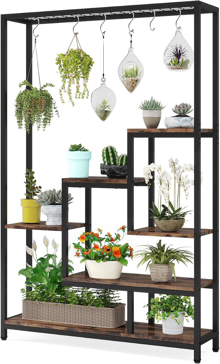 Tribesigns 5-Tier Tall Indoor Plant Stand, 70.9 inches Large Metal Plant Shelf with 6PC S Hanging Hooks, Multi-Purpose