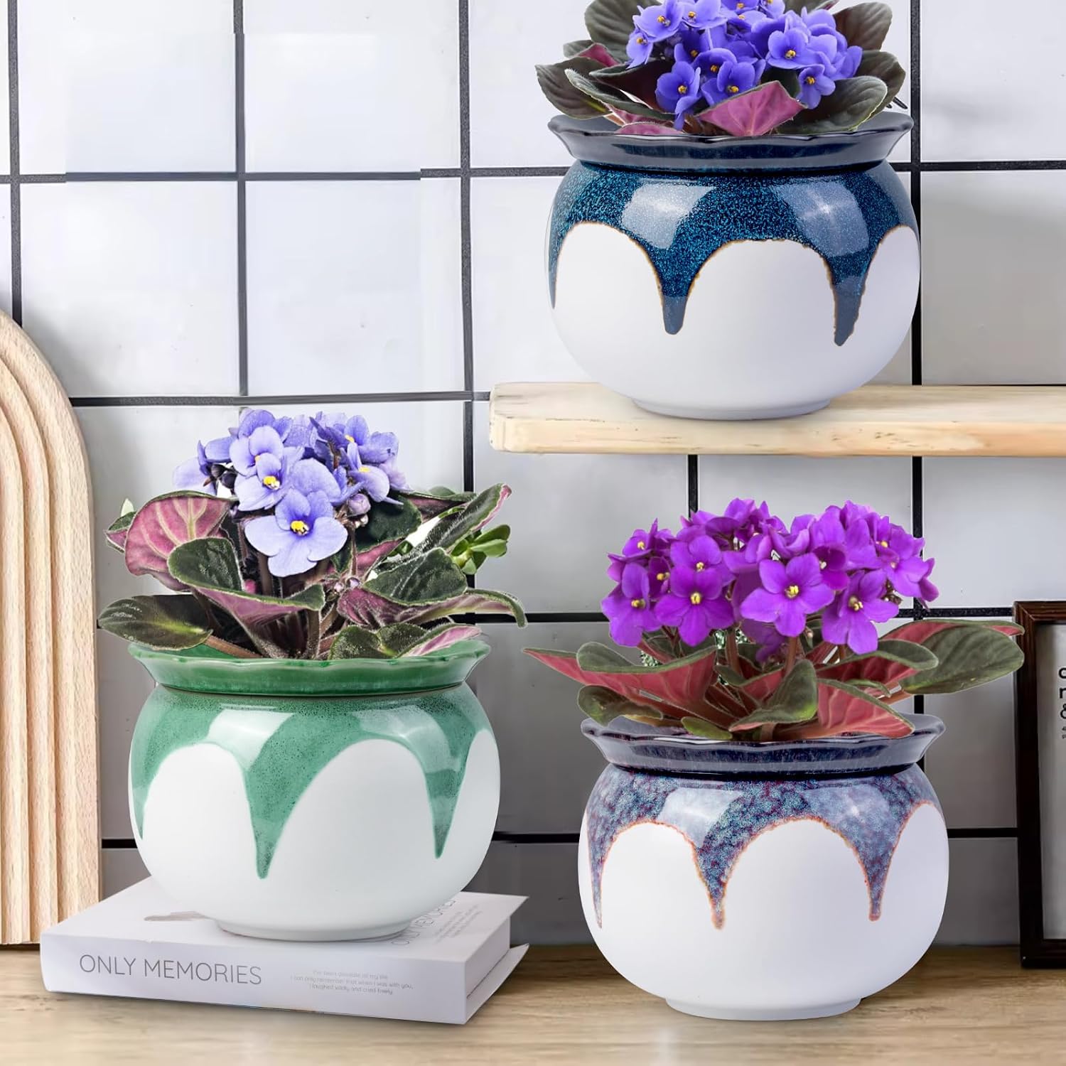 BUYMAX African Violet Pots, 6 inch Ceramic Easy Self Watering Plant Pot for Busy Plant Lovers, Automatically Absorb