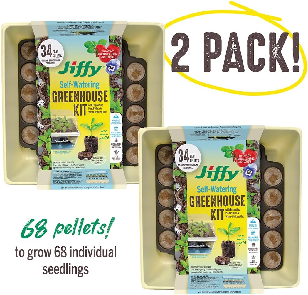 Jiffy Seed Starter Tray Kit, Self-Watering, Seedling Tray, 2 Pack