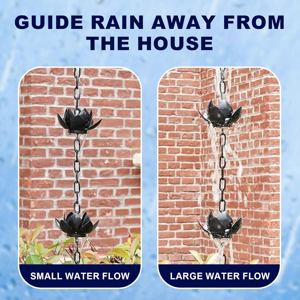 Lotus Rain Chain 3.93ft Rust Resistant Rain Catchers for Divert Water | Decorative Rain Chains with Heavy Crystal