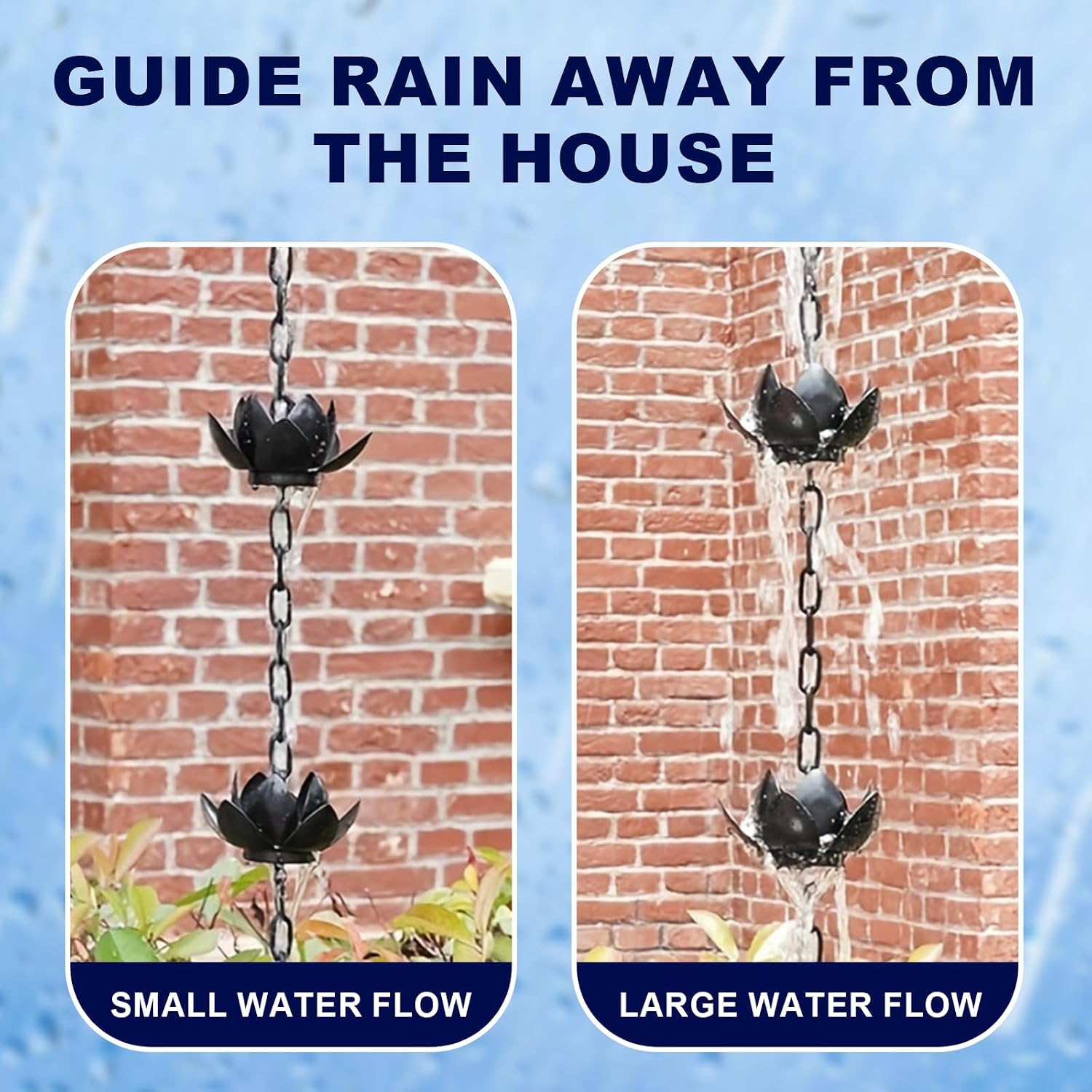 Lotus Rain Chain 3.93ft Rust Resistant Rain Catchers for Divert Water | Decorative Rain Chains with Heavy Crystal