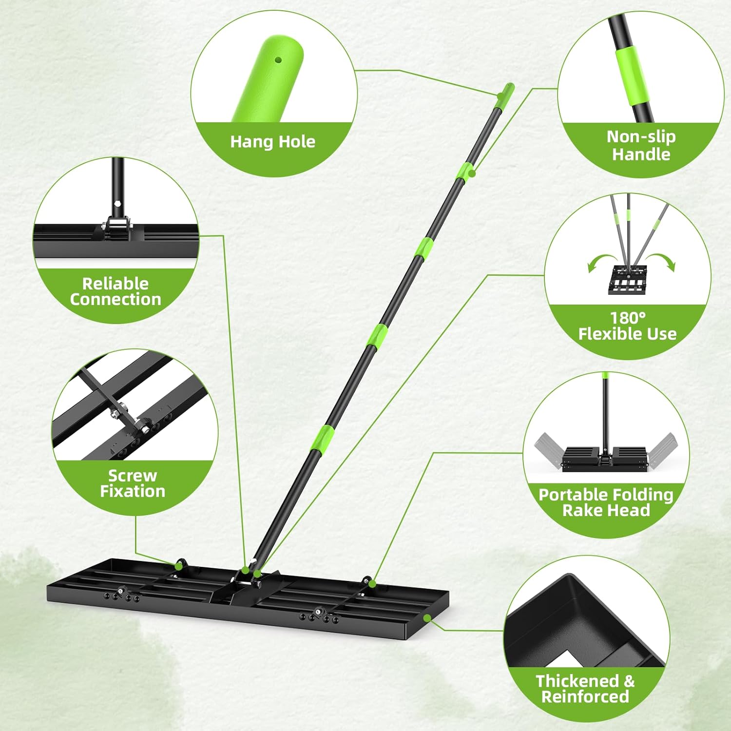GARDTECH 30x10 Inch Lawn Leveling Rake Heavy Duty Adjustable Handle Yard Tool – Reinforced Steel Landscape Rake for