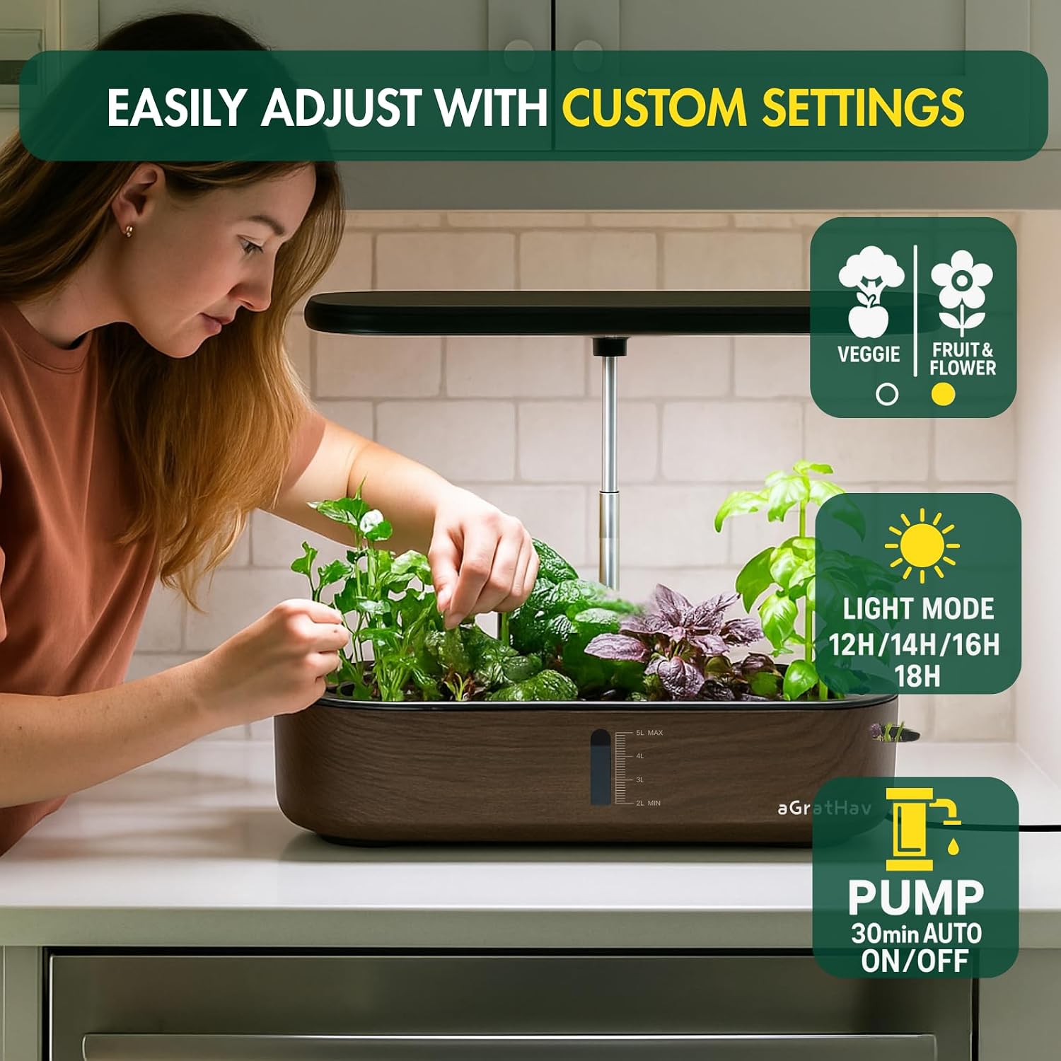 Hydroponics Growing System Kit, Indoor Herb Garden, 14 Pods Upgraded LCD Display, LED Grow Light Quiet Smart Water Pump