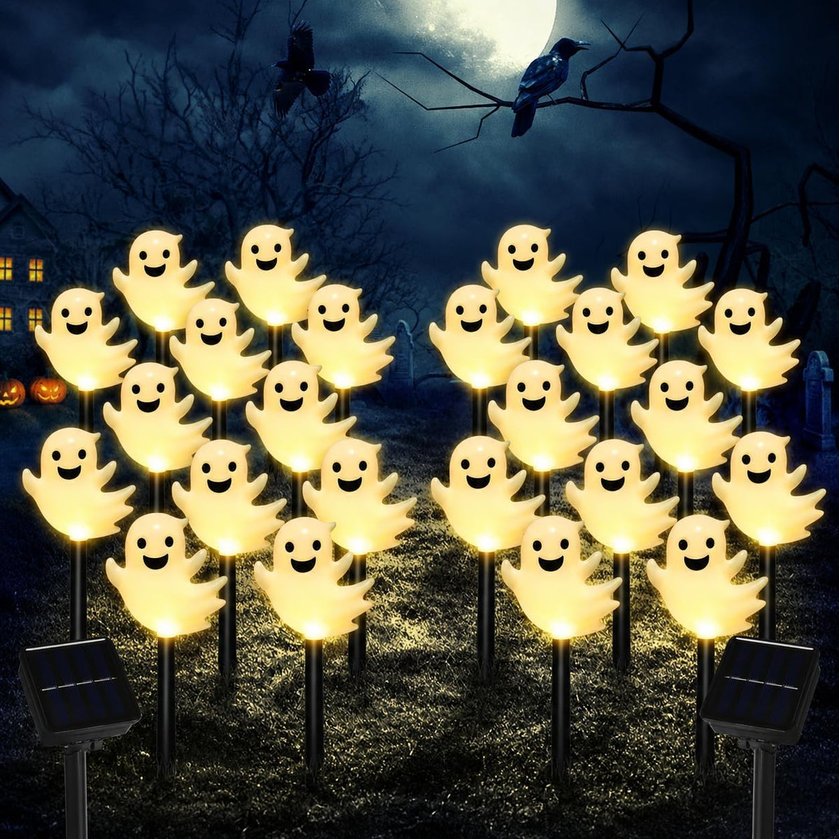20 Pack Solar Halloween Ghost Pathway Lights, 3D Solar Lights