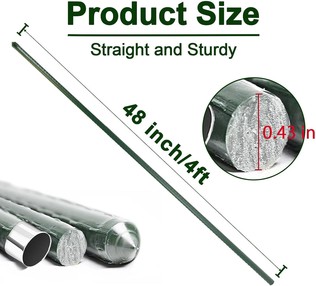 Garden Stakes 4ft, Metal Plant Stakes 4 Feet 30 Pack for Gardening and Farm, 48" Plastic Coated Plant Support for
