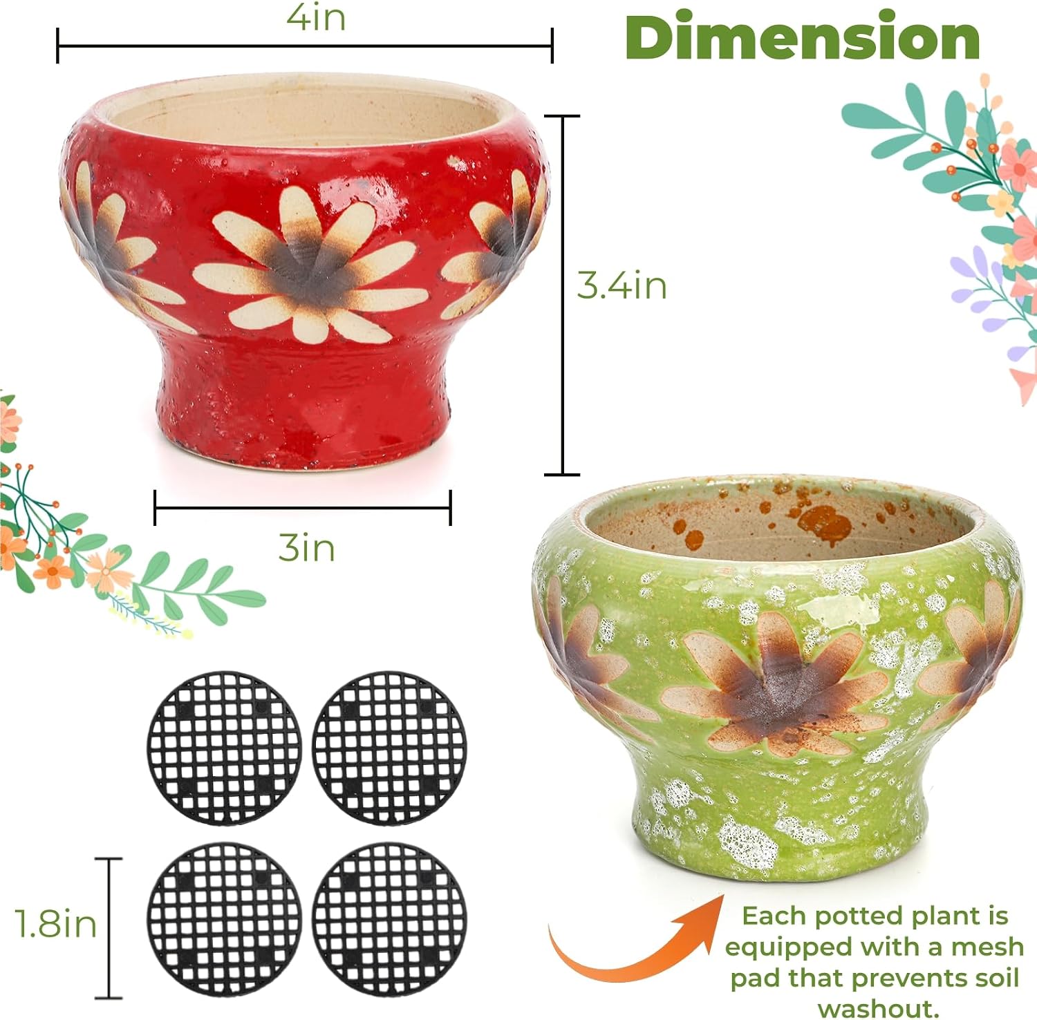 4 Inch Small Succulent Planters, Set of 4 | Hand Crafted Ceramic Plant Pots with Drainage, Colorful Decorative Flower