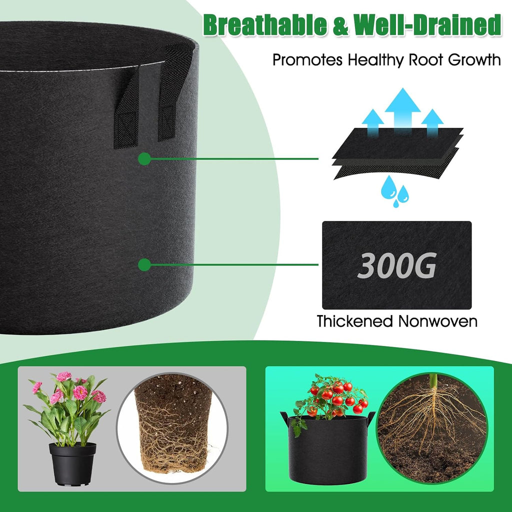 20 Gallon Plant Grow Bags 8 Pack 300G Fabric Pots with Handles | Excellent Drainage Promotes Healthy Root Growth