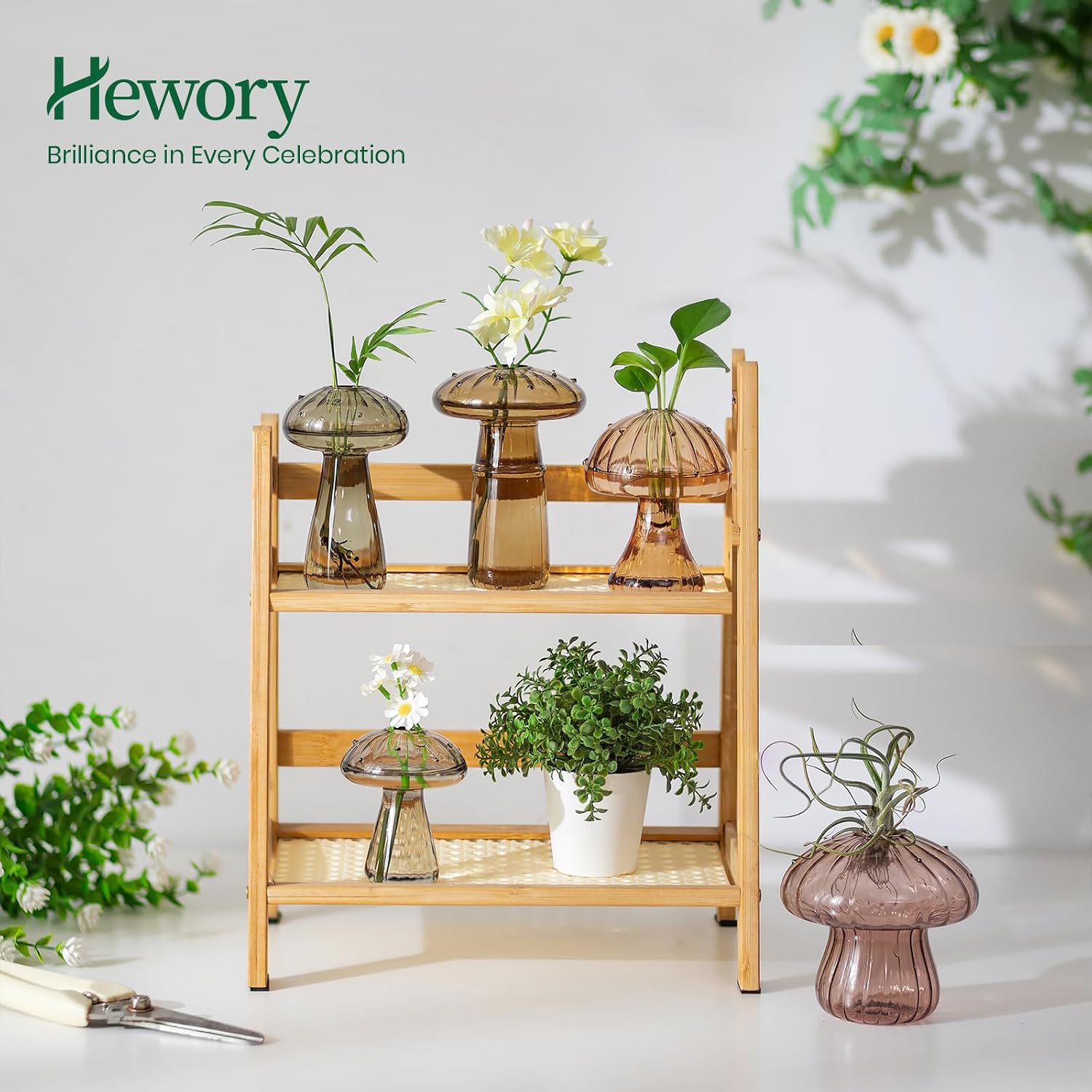 Hewory Plant Propagation Station: 5PCS Amber Glass Mushroom Vase for Flower | Propagation Vases, Mushroom Decor, Gifts