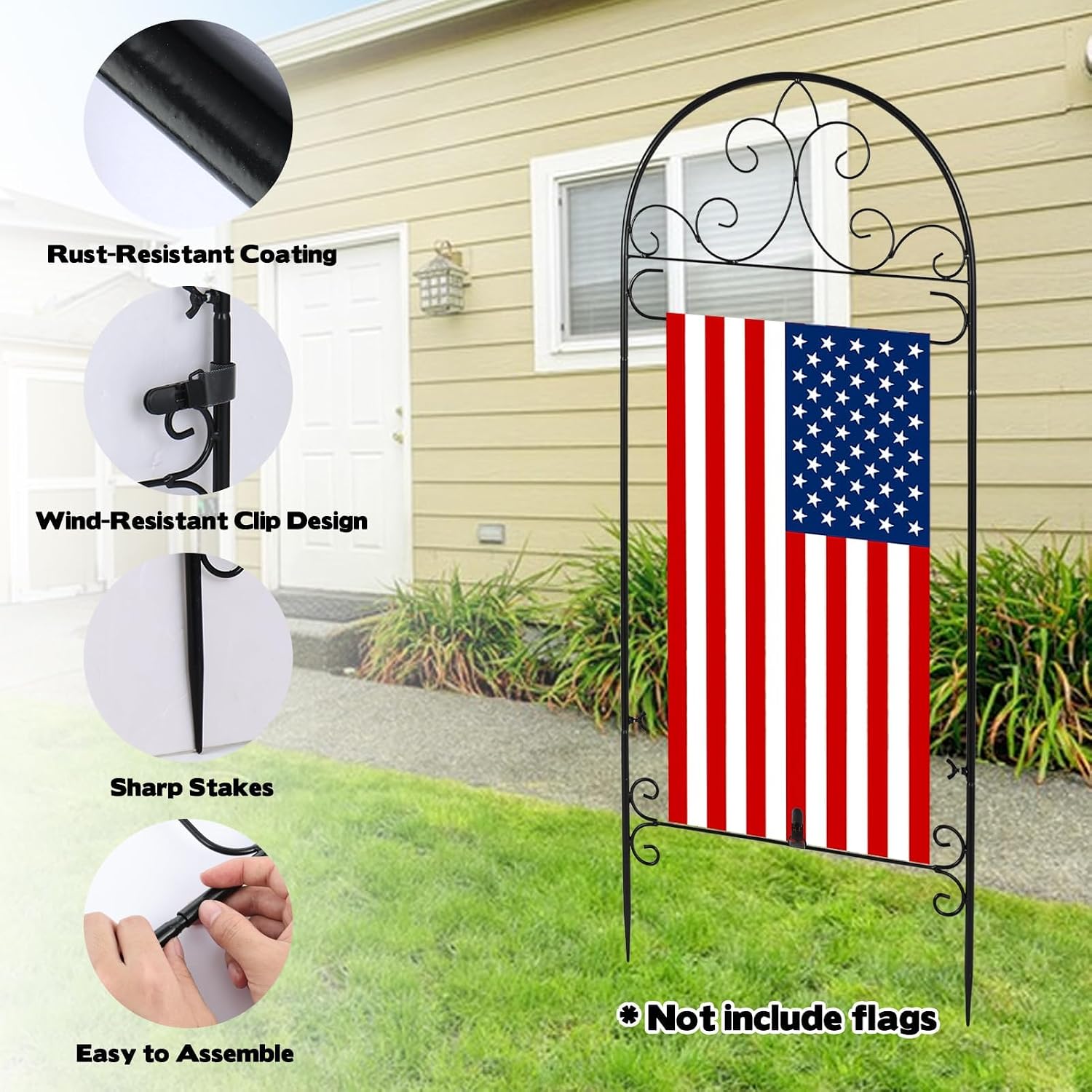 Metal Garden Flag Holder Stand, Fits Max 14 x 25 Inch, Black, Rectangular, Rustic, 16" x 39.4"