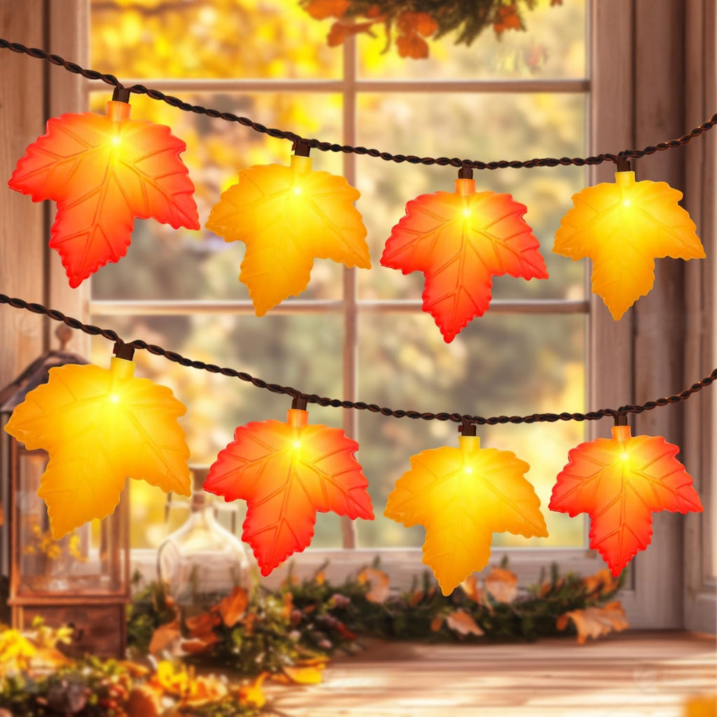 Brightown 6 Pack Fall Decorations for Home Maple Leaf Garland with Lights