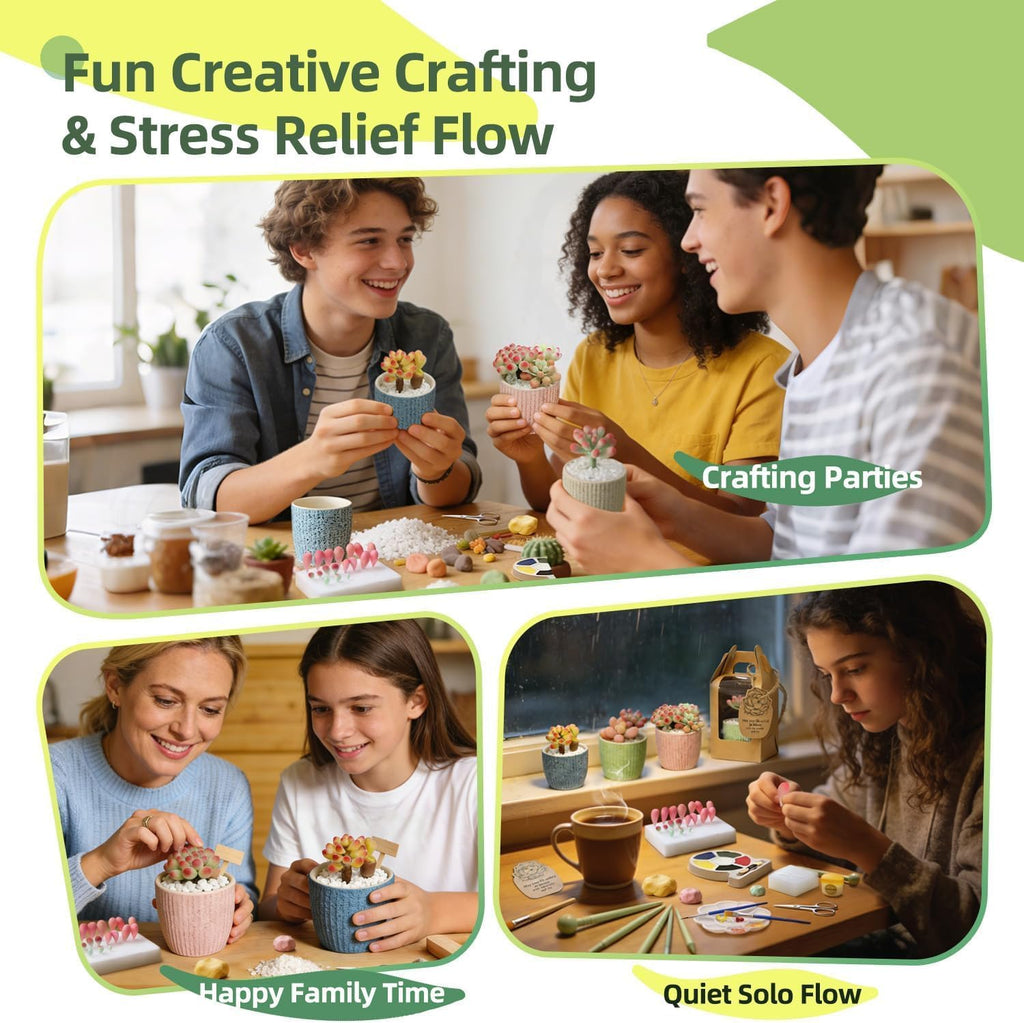 Microland Crafts for Teens Succulents Flower Making Clay Kit Creative Gifts | Crafty Gift w/ Pots & 60+ Tools