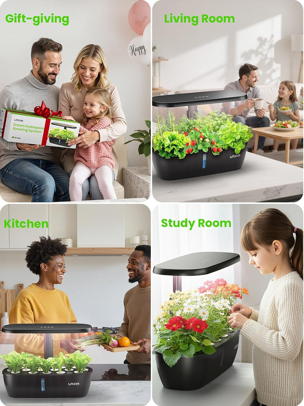 litokam Hydroponics Growing System Kit, 15-Pod Indoor Herb Garden Planter with 24W Grow Light & APP Control, Indoor