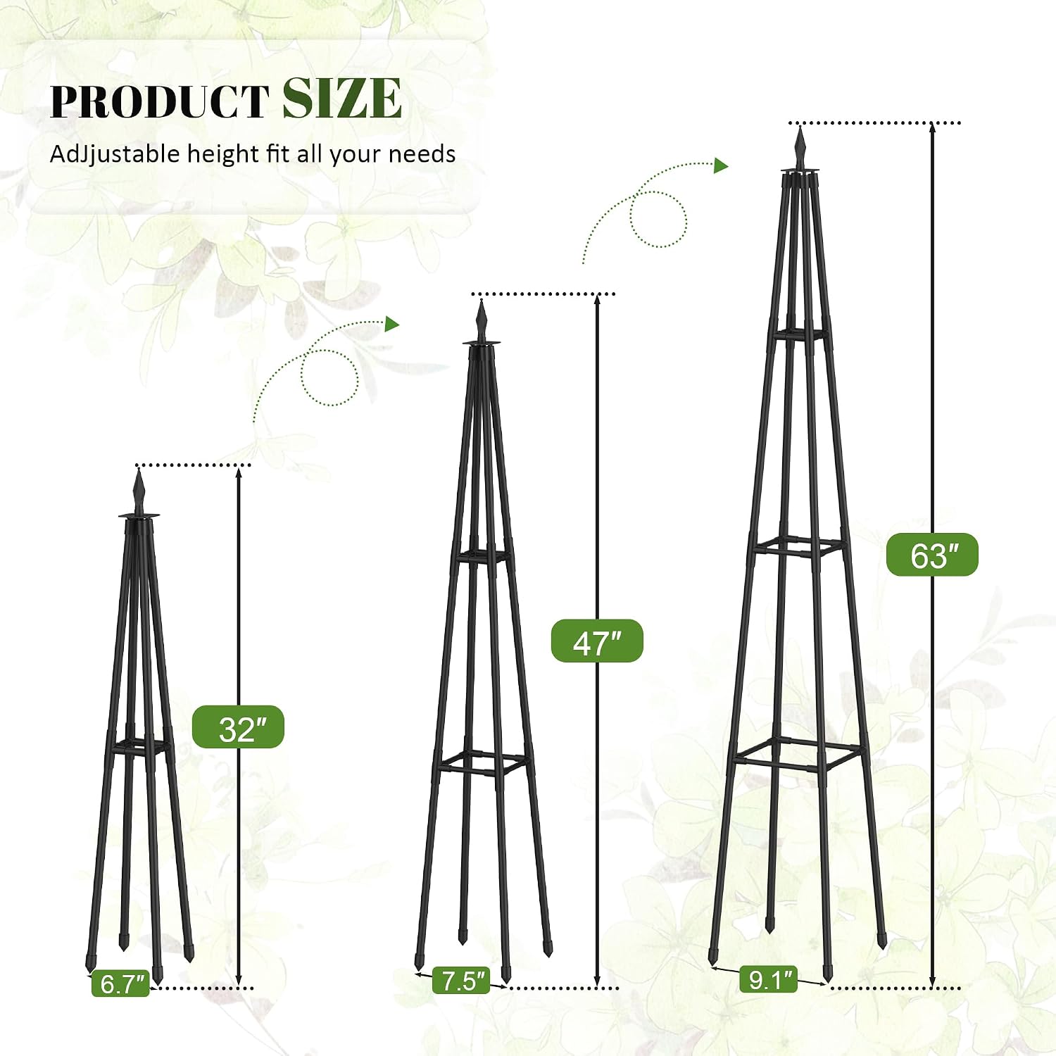 Alisisfores 5.2 FT Obelisk Trellis for Climbing Plants, Black | Garden Trellis, Extra Thickened Plastic-Coated Metal
