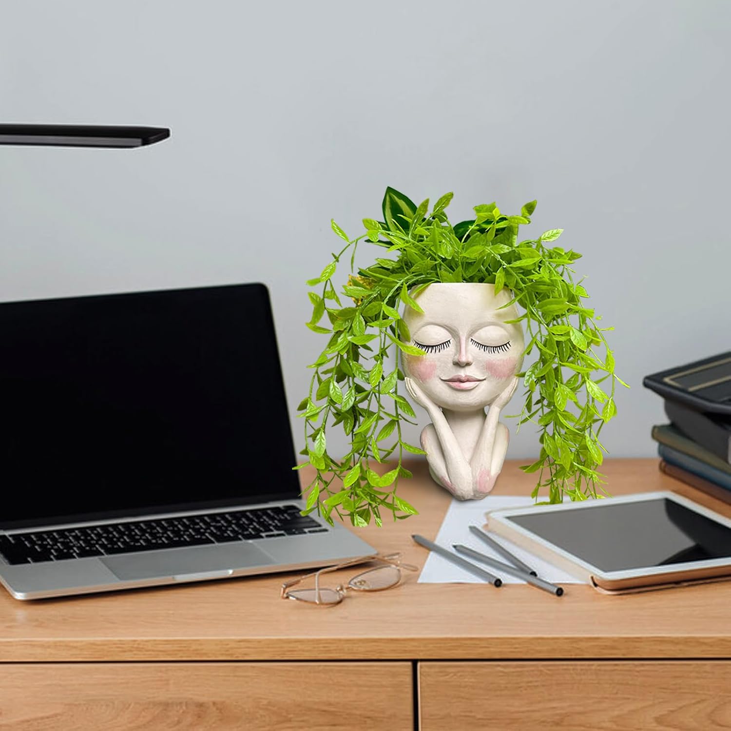 Face Planter Pot for Succulents, White Head Plant Pot with Drainage Hole | Funny Face Planter with Drainage Hole