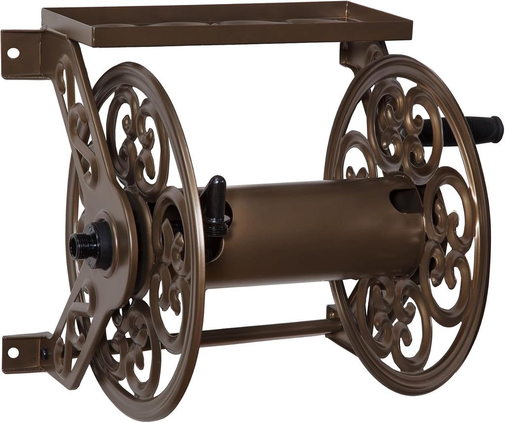 Liberty Garden 708 Steel Decorative Wall Mount Garden Hose Reel, Holds 125-Feet of 5/8-Inch Hose - Bronze