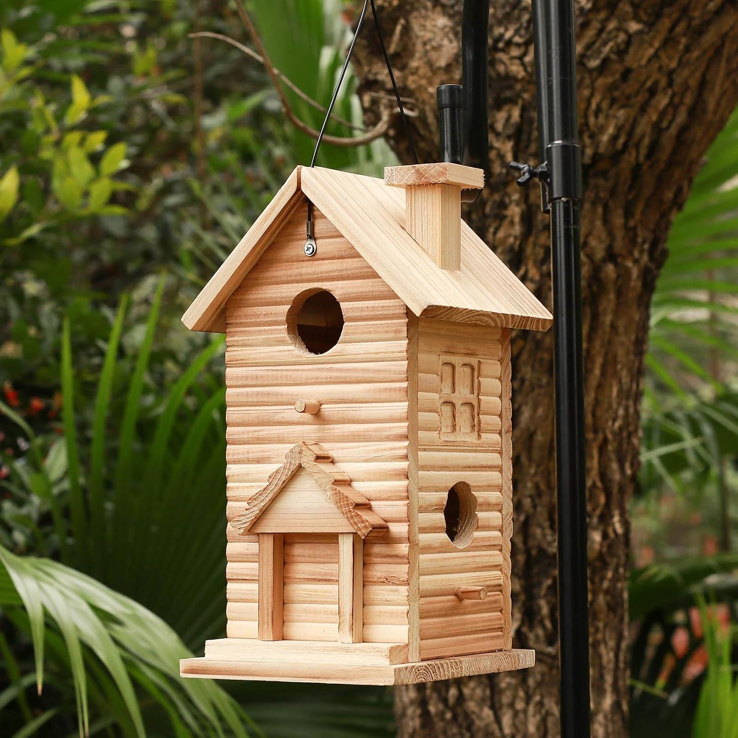 Bird House Outdoor Bird Houses for Outside Clearance,2 Hole Wooden BlueBirdHouse Finch Cardinals Hanging Birdhouse 2