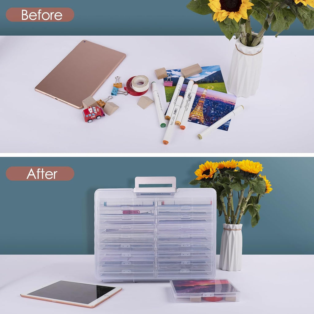 Photo Storage Box 5" x 7", Extra Large Photo Storage Container | 18 Inner Cases, Clear Picture Box with Handle, Seeds