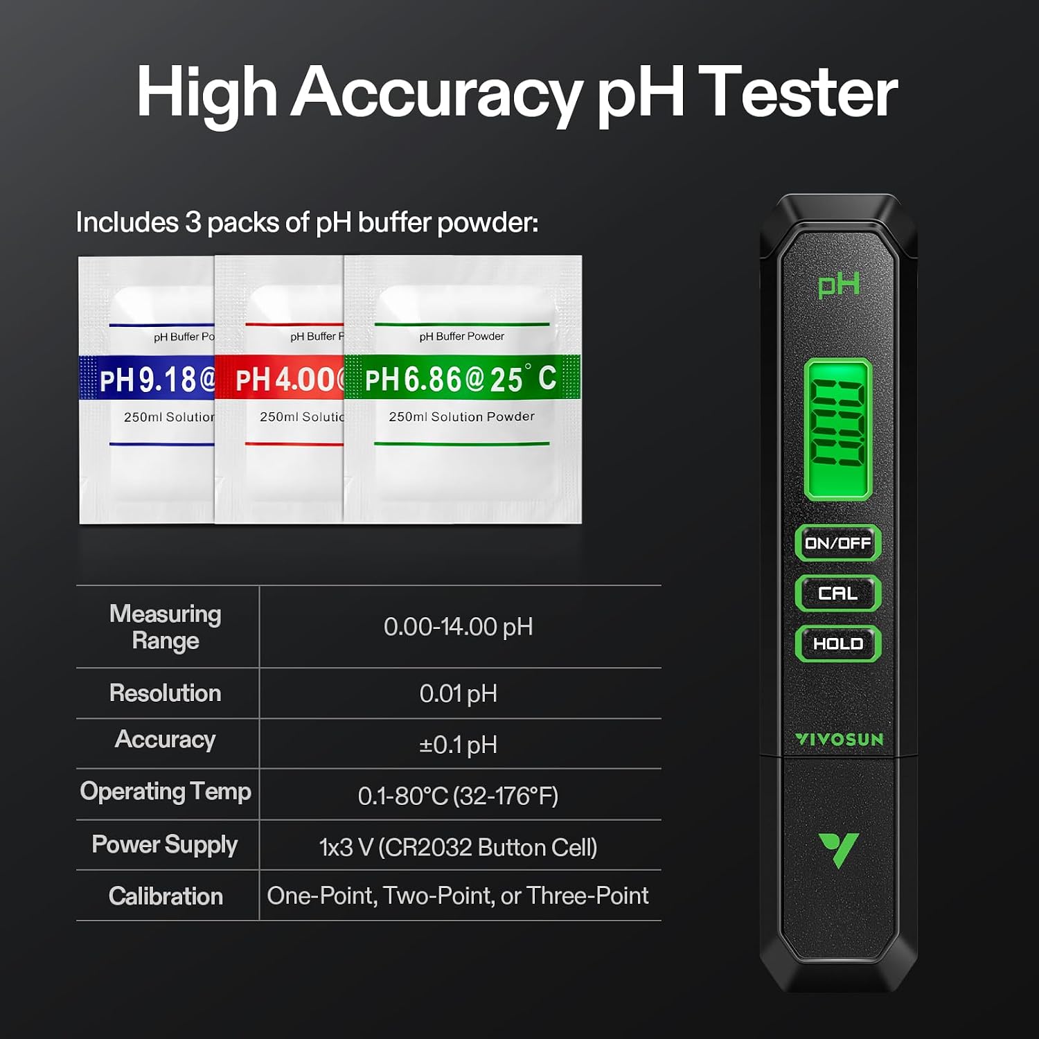 VIVOSUN Digital pH Meter, 3-in-1 TDS/EC/Temperature Meter, 3-in-1 Soil Moisture/pH/Light Tester Combo for Home, Garden