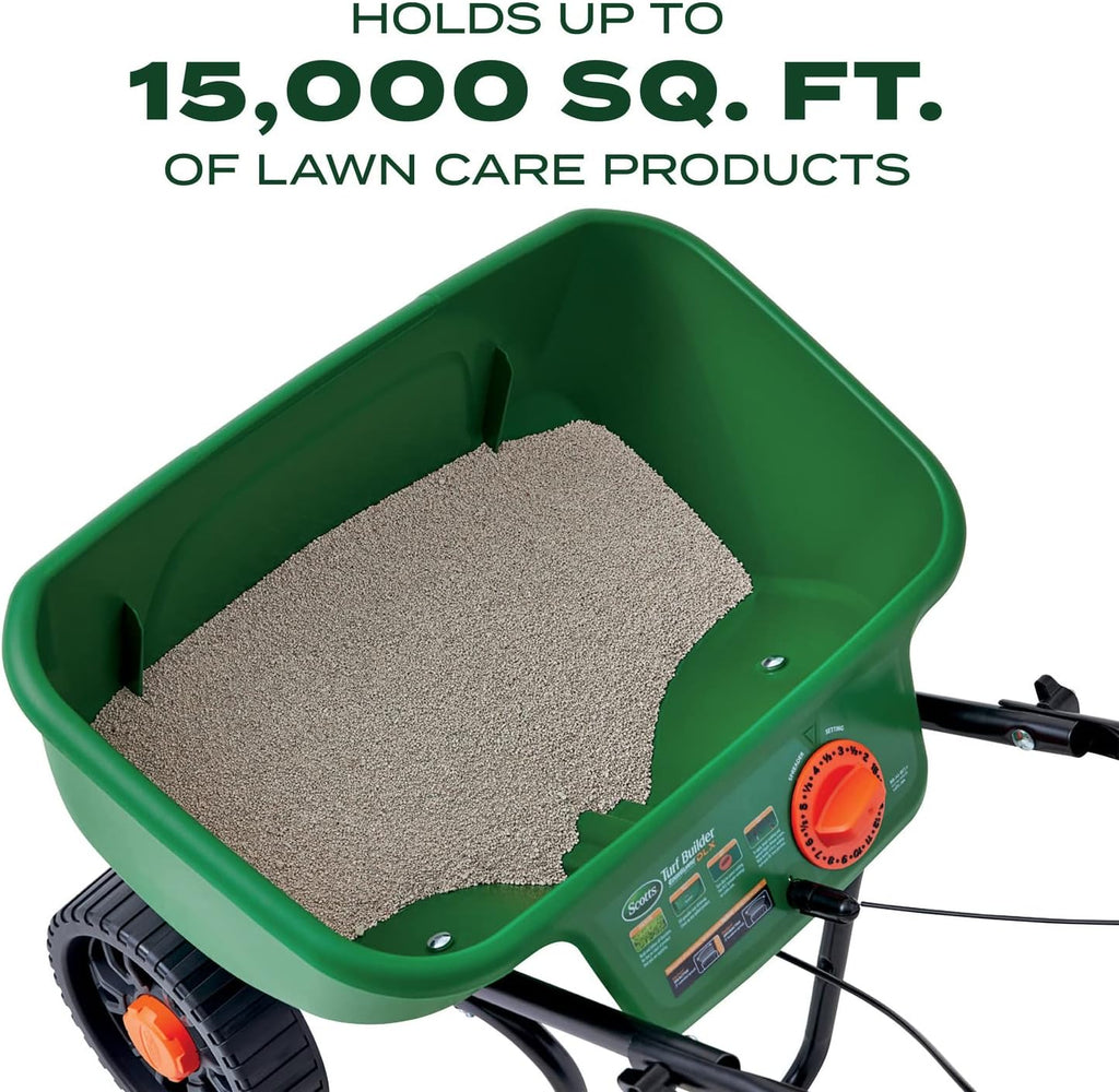 Scotts Turf Builder EdgeGuard DLX Broadcast Spreader for Seed, Fertilizer, Salt, Ice Melt, Holds up to 15,000 sq.ft.