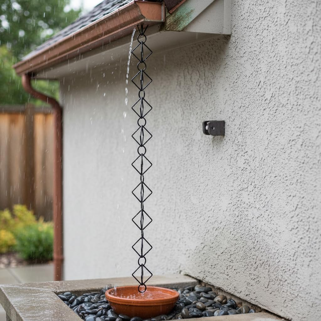 Rain Chains for Gutters Outdoor,8.5 Ft Black Iron Gutter Adorn Rains Chains | Rain Catcher,Decorative Rainchain Outdoor