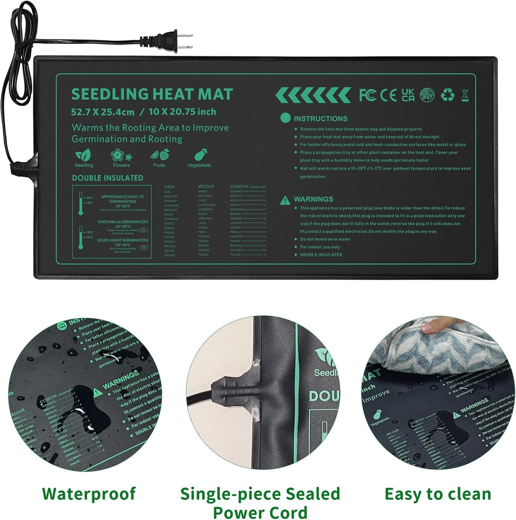 Seedling Heat Mat for Seed Starting,10" x 20.75" Waterproof Heating Pad for Indoor Plants Germination, Gardening