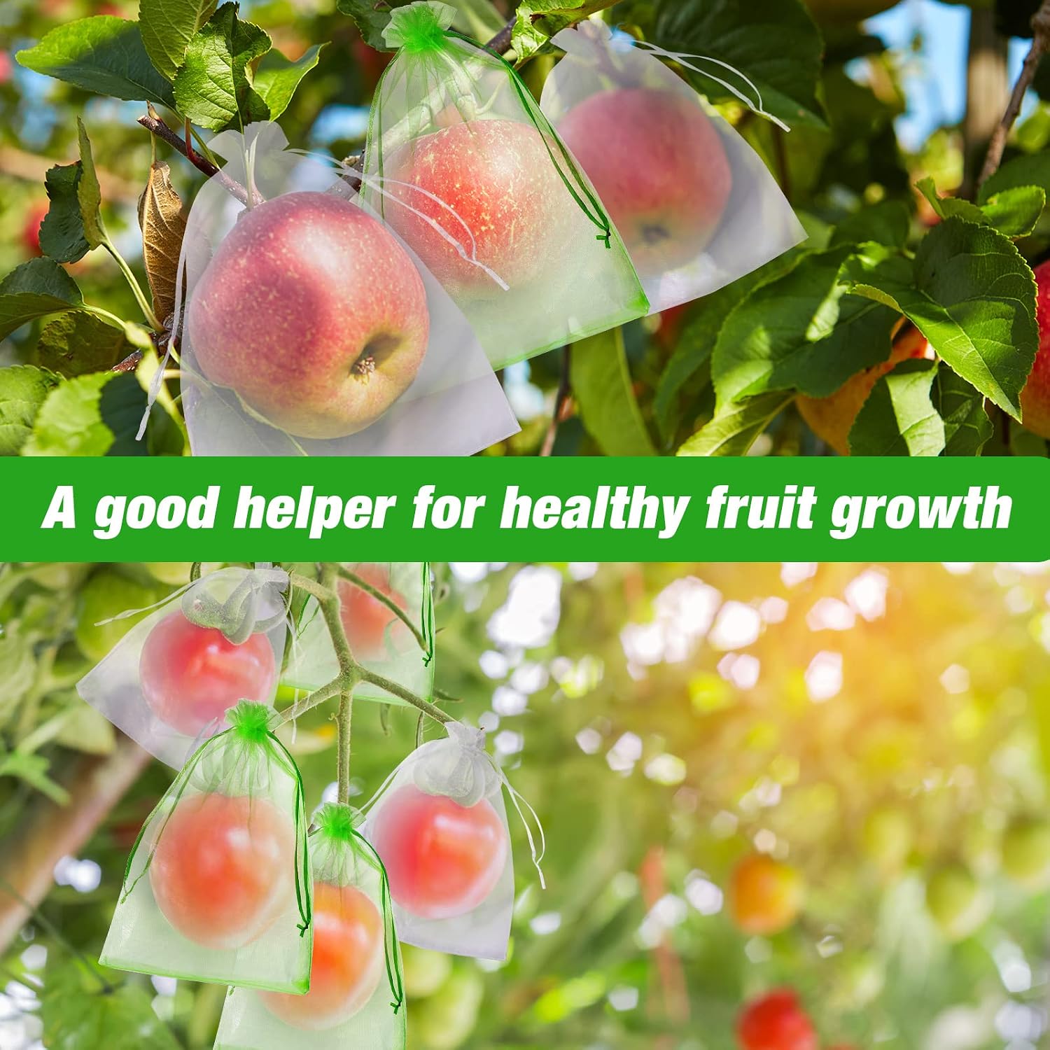 Woanger 300 Pcs Fruit Protection Bags 8 x 12'' Fruit Bags for Fruits Trees Green Netting Fruits Cover Bag with
