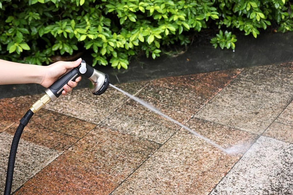 Garden Hose Nozzle Heavy Duty, 8 Patterns, Thumb On/Off Valve, Black | High pressure sprayer for watering plants, car