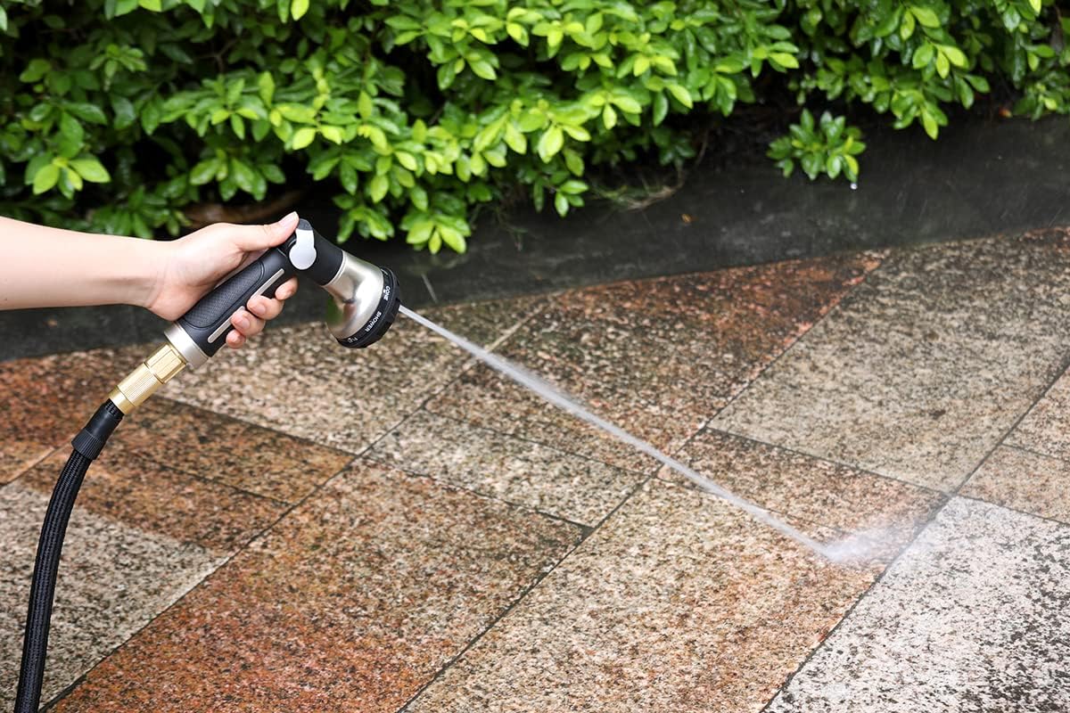 Garden Hose Nozzle Heavy Duty, 8 Patterns, Thumb On/Off Valve, Black | High pressure sprayer for watering plants, car