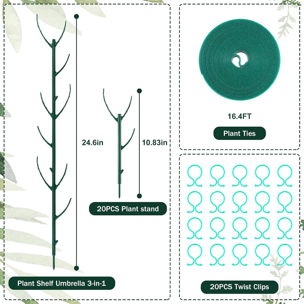 20Pack Monstera Plant Support Stakes, Stackable Plant Support Stakes in Bulk, with 20 Twist Clips & 16.4FT Plant Ties