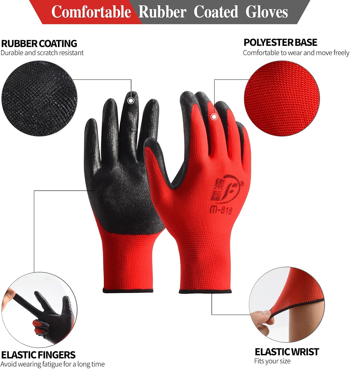 YOUKE OLA 90 Pair Gardening Gloves for Men Women, Breathable Rubber Coated Garden Gloves Working Gloves for Gardening