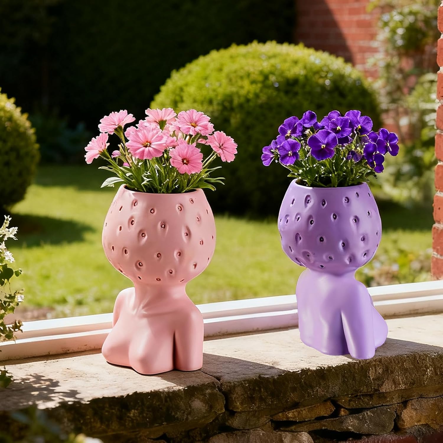 Female Body Vase, Strawberry Face Planter for Decor, Unique Cute Head Planter Pot Bust Planter with Drainage Hole